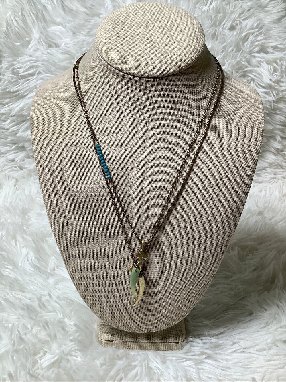 Banana Republic Bronze-Tone Layered Beaded Tooth Shaped Pendent Necklace A13-33